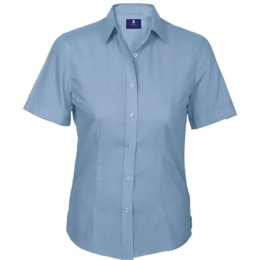 Pale Blue Basic Poly Cotton Blouse Short Sleeve Ladies